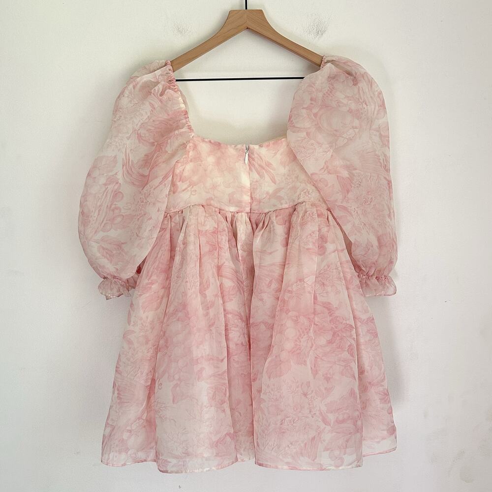 Selkie Puff Organza Mini Floral Dress Pink Size M - Picture 9 of 11